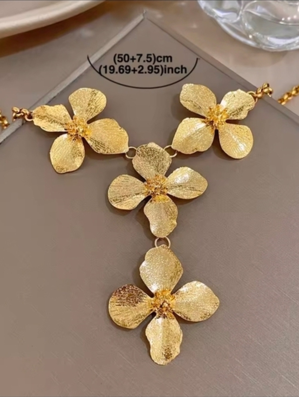 Textured Gold Floral Pendant Necklace - Picture 4 of 7